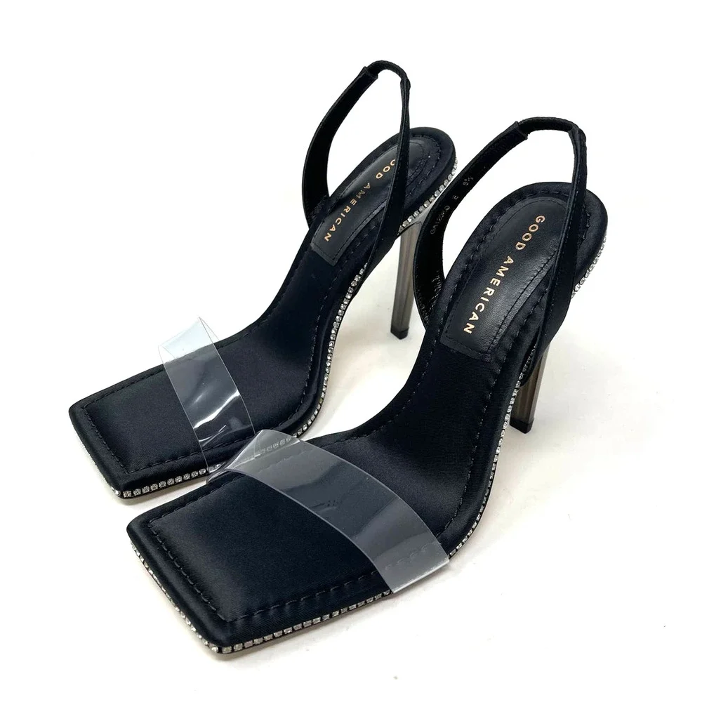 Good American Open Square Toe‎ Heels Black Size 8.5 GA120KD-E